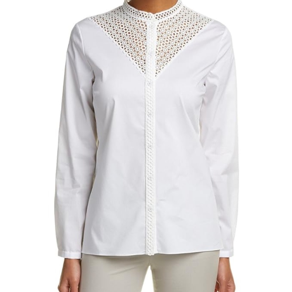 Tahari “Imogen” White Button Down Blouse with Lace